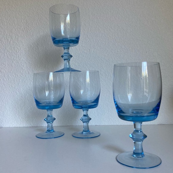 Vintage Blue Glass Goblet Wine Glass